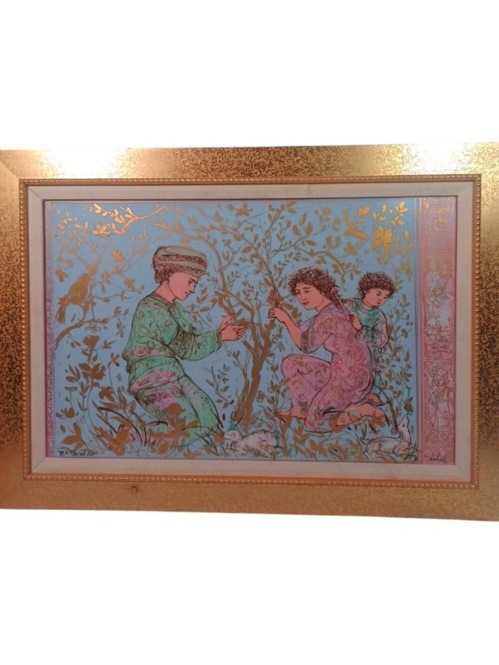 Edna Hibel "Tree Of Life" 21"x15" Hand-Enhanced Gold Tile Art Signed Ltd Ed 41/5